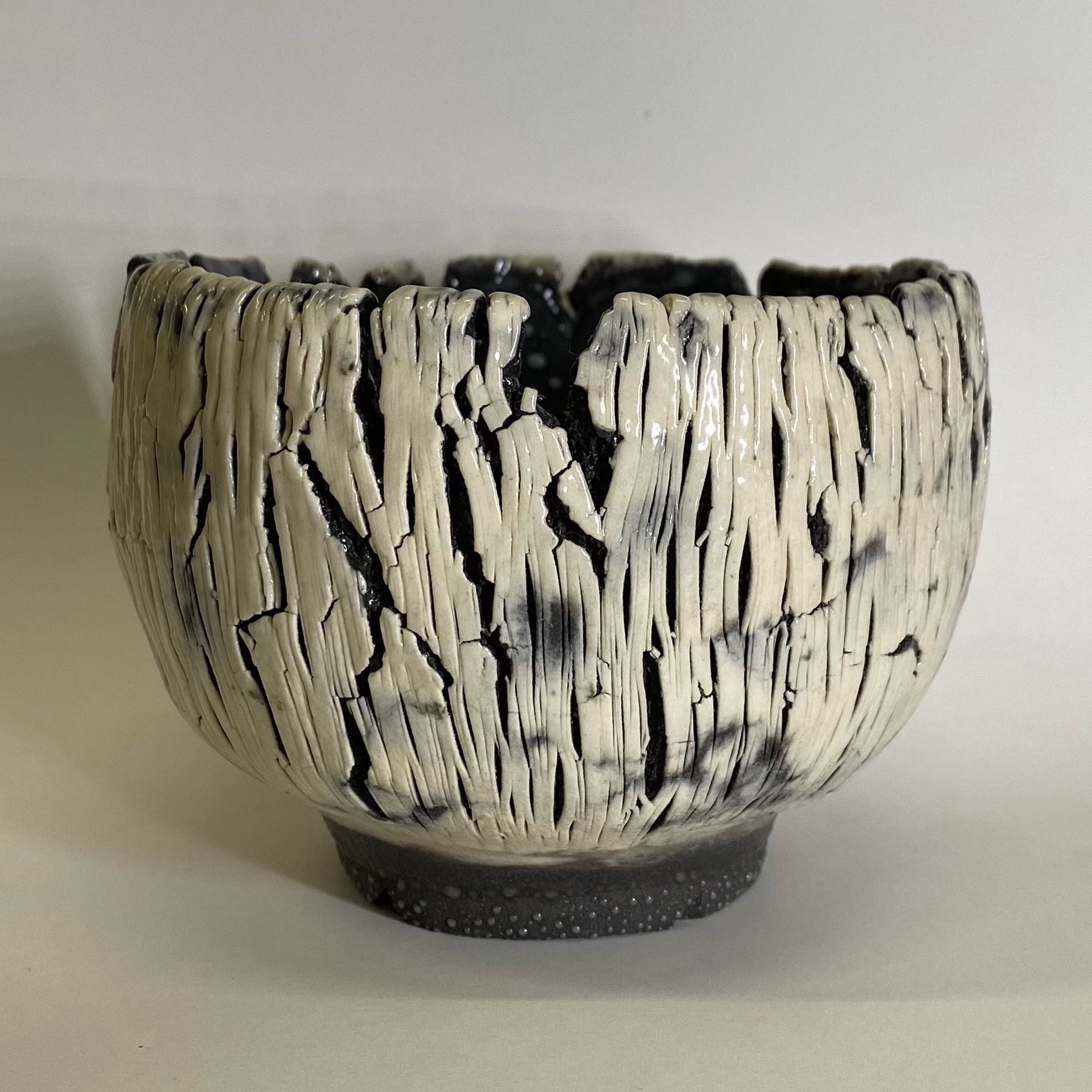 18. 地響鉢(白黒) 　/ 植木鉢 鉢 コーデックス 塊根植物 アガベ サボテン 多肉植物 陶器鉢 珍奇植物 作家鉢