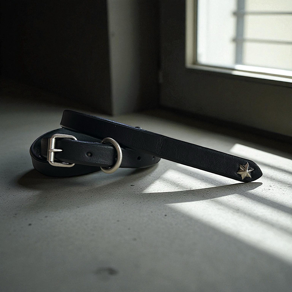 ナローベルト　スタッズベルト　レザーベルト　栃木レザー 【Nje-bt19-1A】made in japan