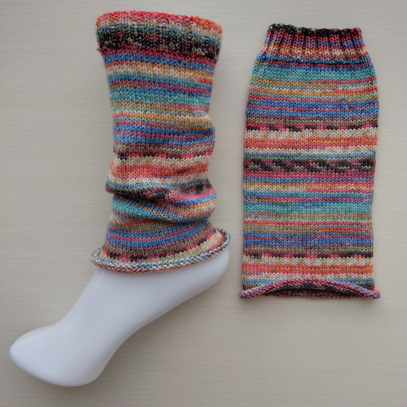 レッグウォーマー☆青・オレンジ色系＊洗濯機OK！ 2枚目の画像