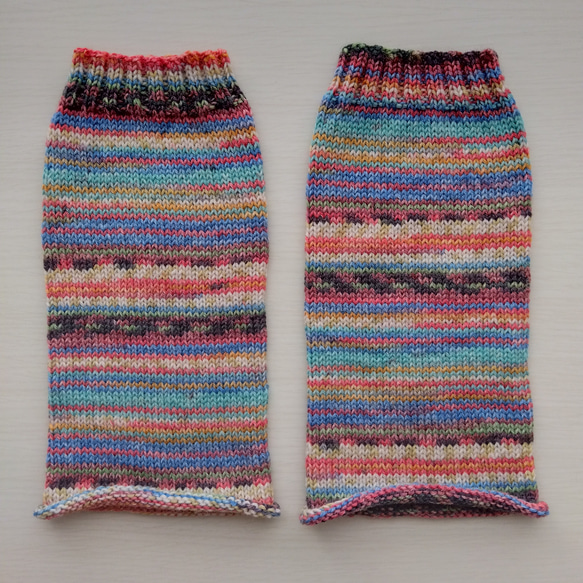 レッグウォーマー☆青・オレンジ色系＊洗濯機OK！ 3枚目の画像