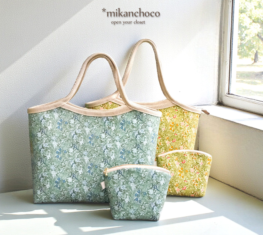 ◆春の軽やかモリス柄トートバッグ＆ポーチのセット◇2色から◇OPあり