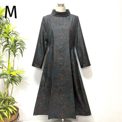 着物リメイク ワンピース 花柄 Aライン リボン付き プリンセスライン