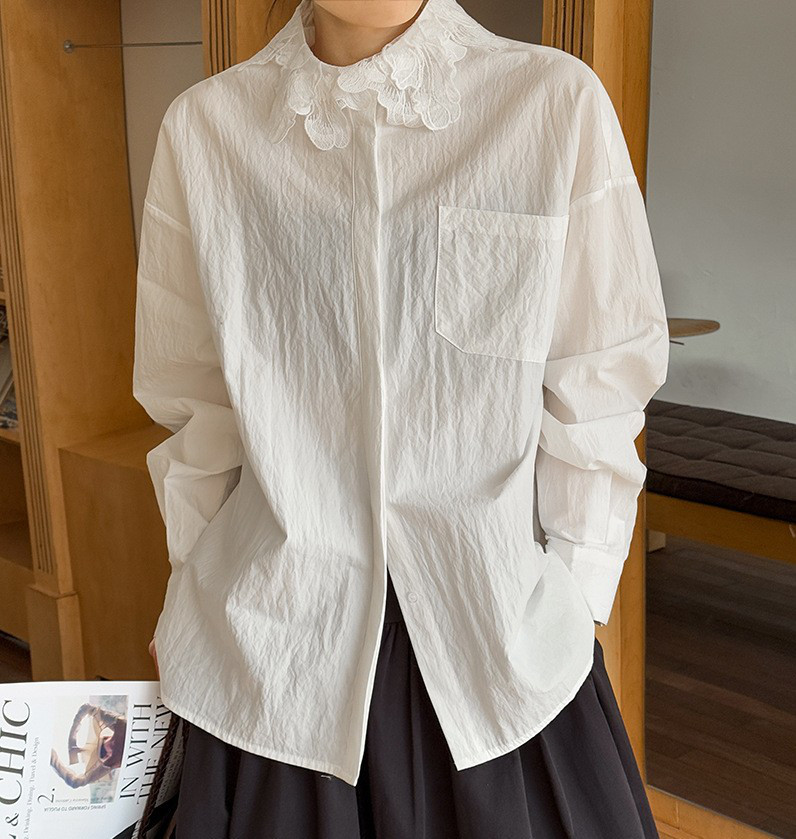 新作　レディースブラウス　長袖シャツ　綿混　　おしゃれ　ゆったり　シロシャツ 5,520円