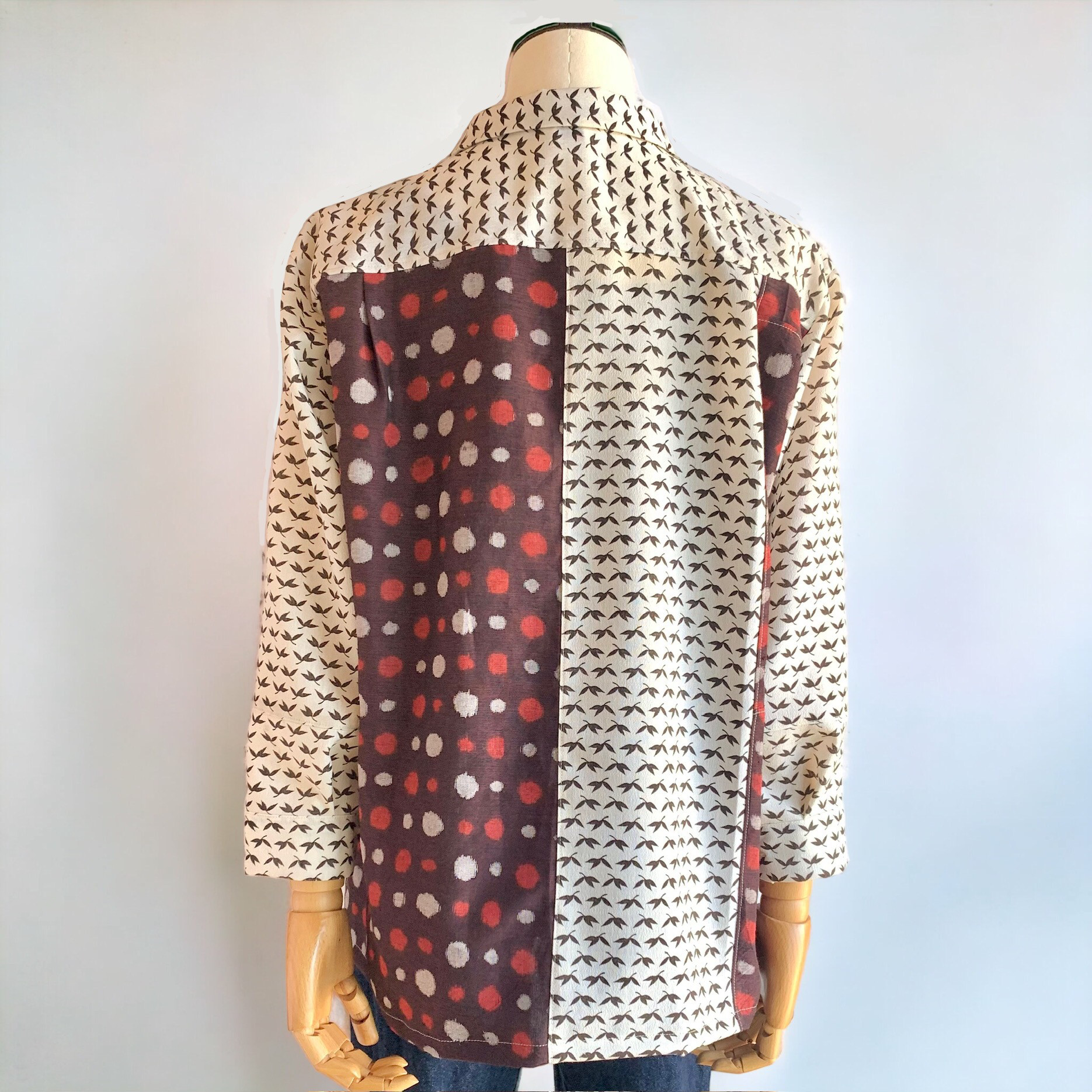 オープンカラー　シャツ【送料無料】着物リメイク　ブラウン