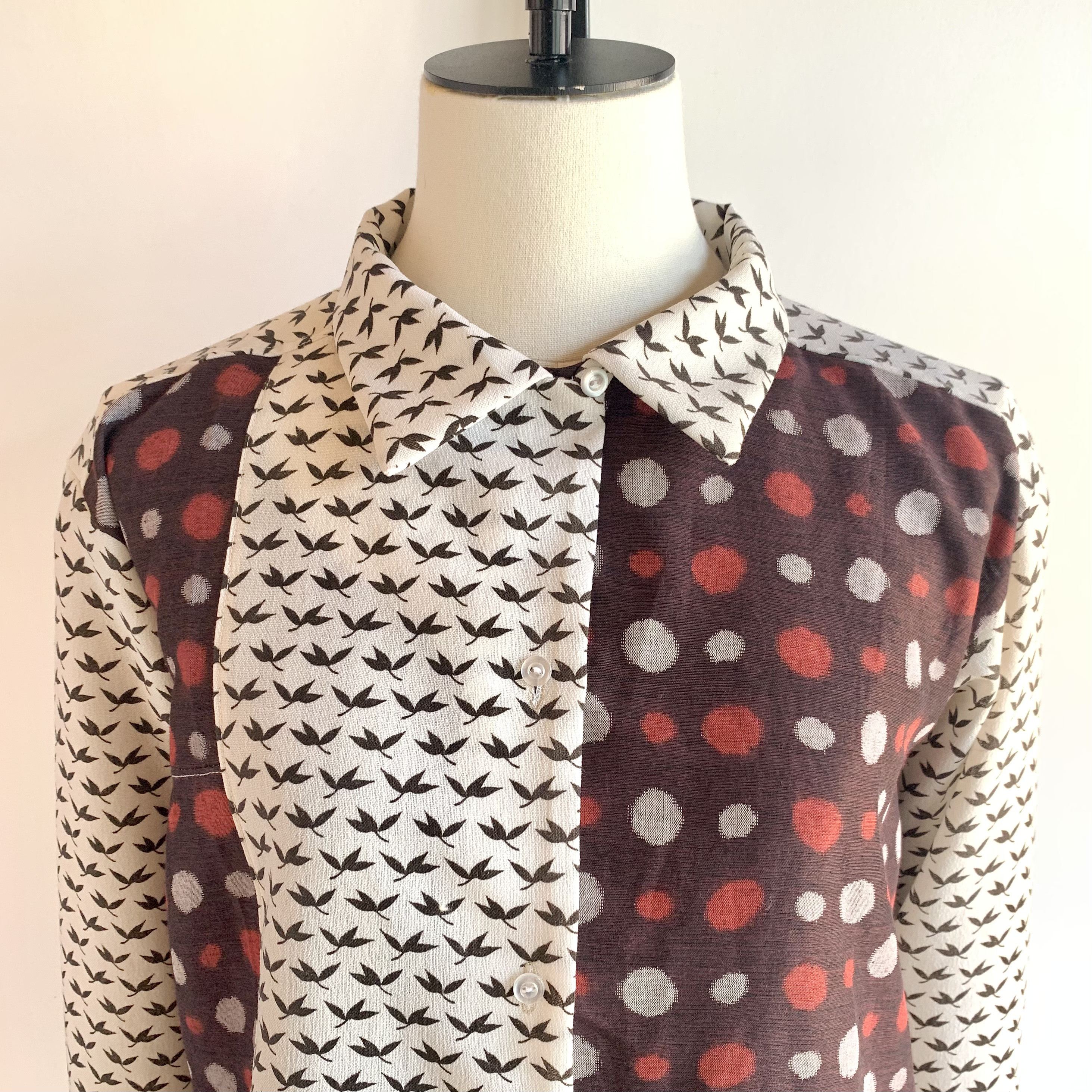 オープンカラー　シャツ【送料無料】着物リメイク　ブラウン