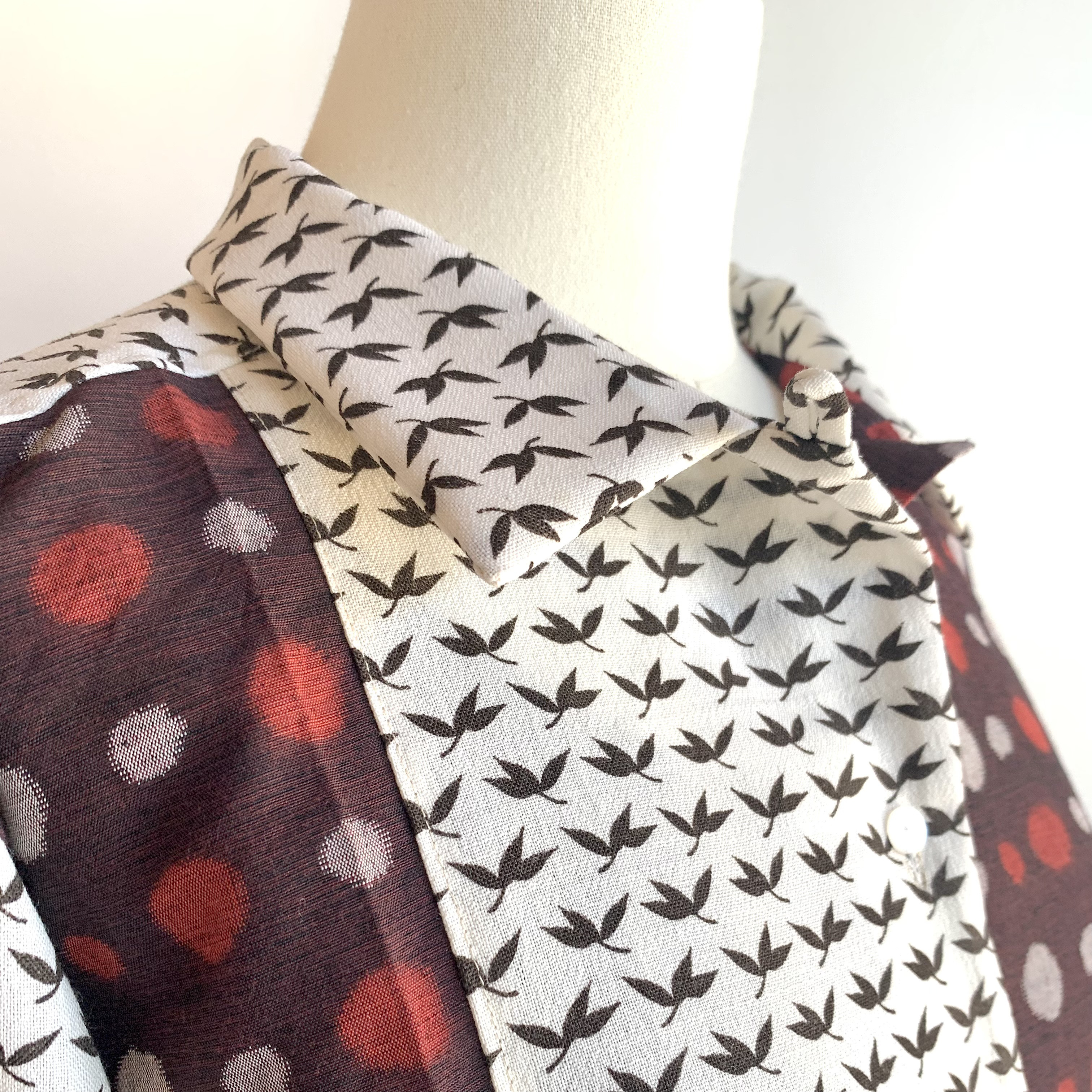 オープンカラー　シャツ【送料無料】着物リメイク　ブラウン