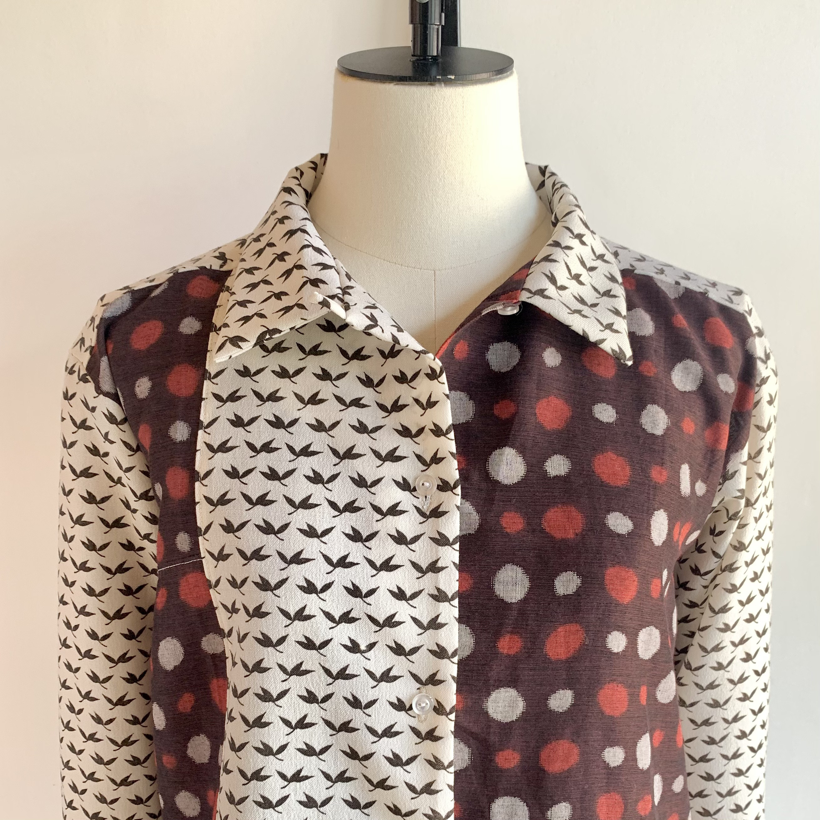 オープンカラー　シャツ【送料無料】着物リメイク　ブラウン