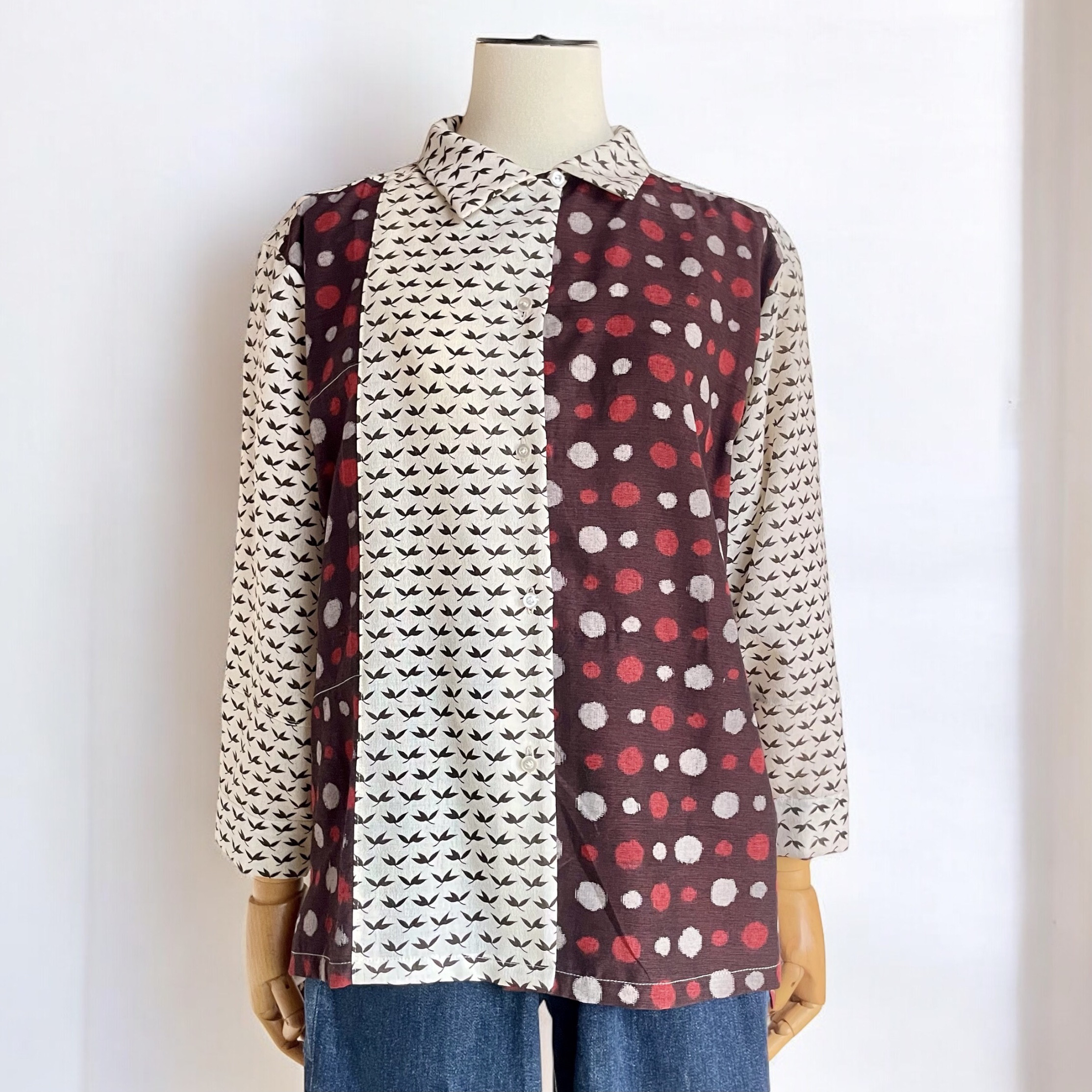 オープンカラー　シャツ【送料無料】着物リメイク　ブラウン