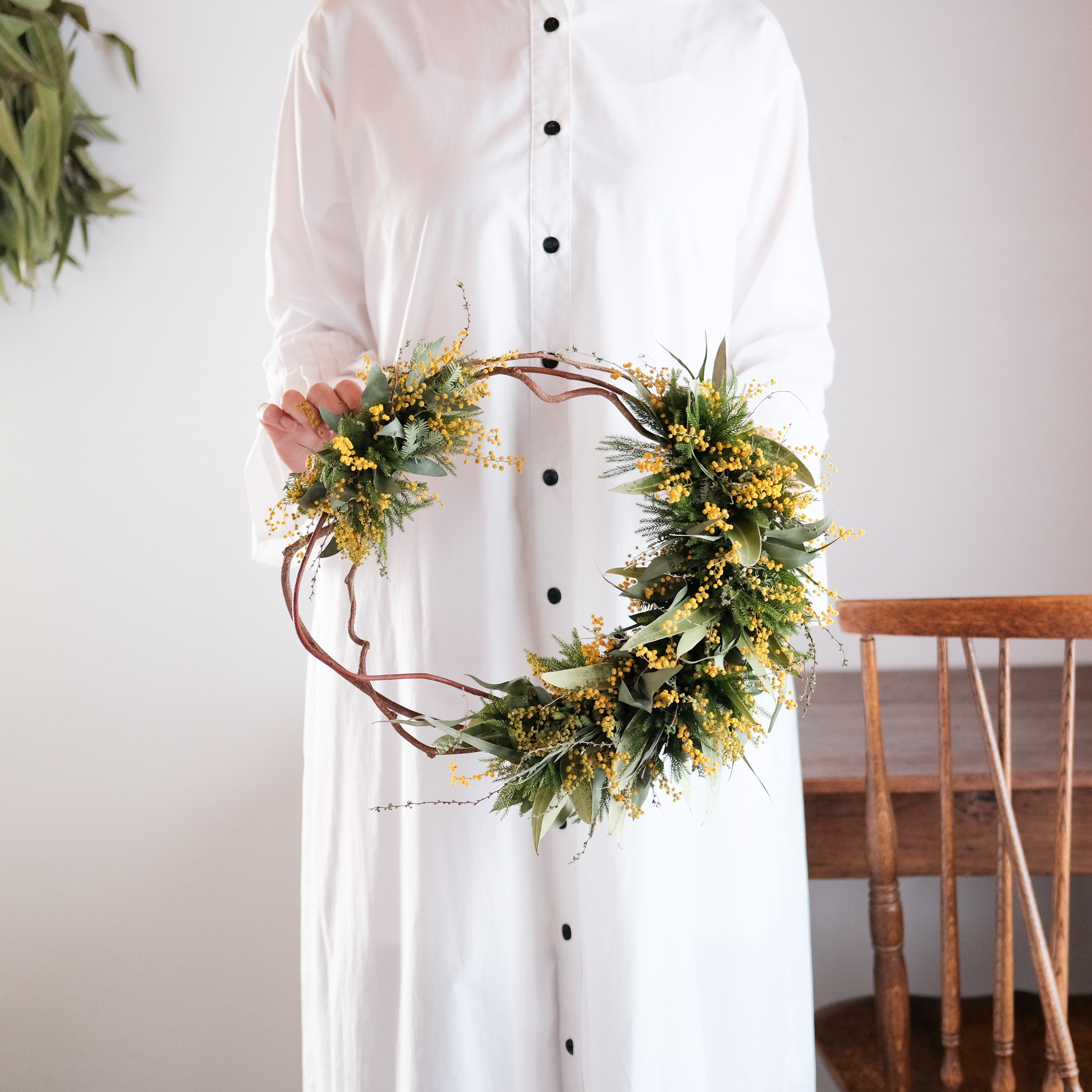 【春環】　ミモザの蔓リース　ドライフラワーリース