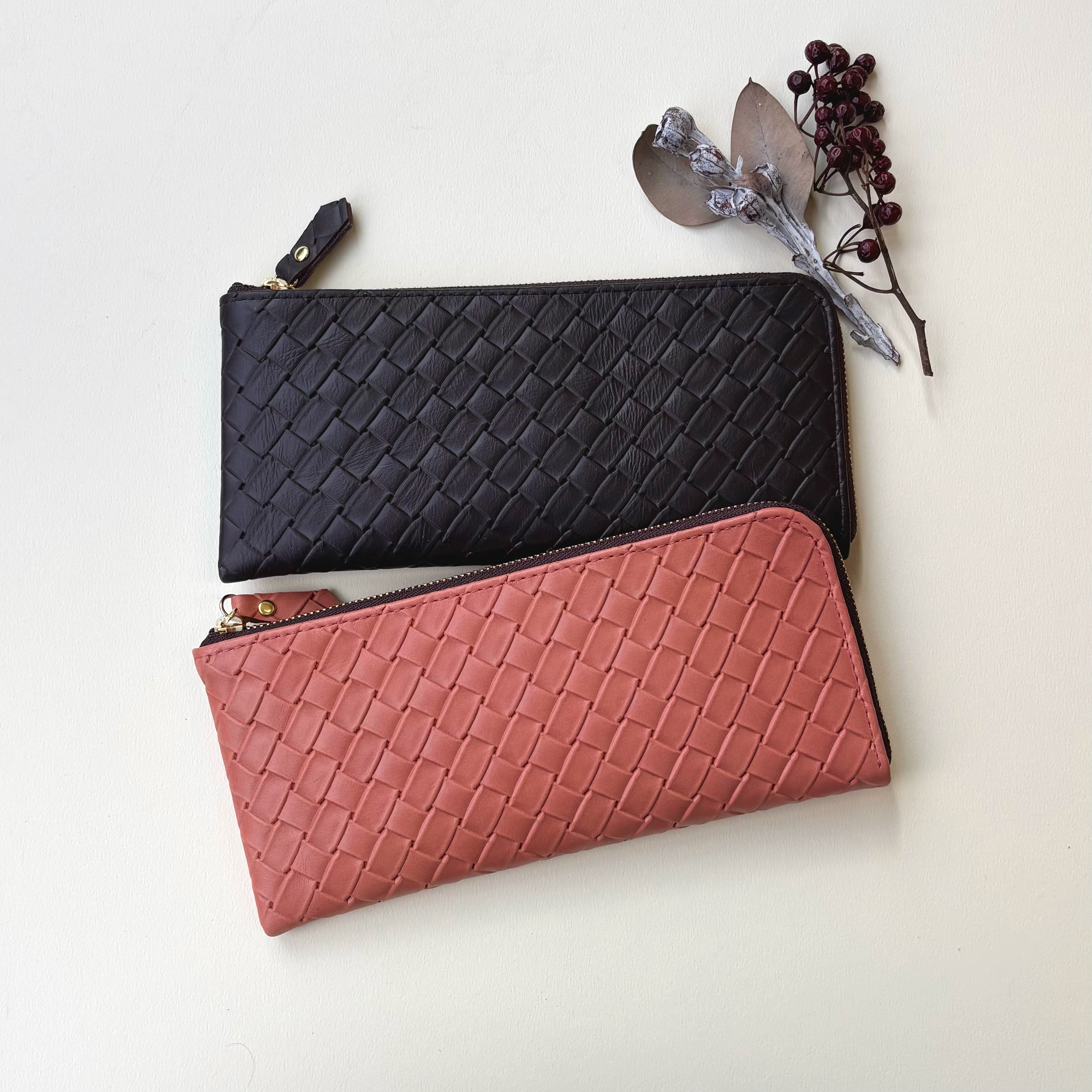 【新作】牛革のスリムな長財布 Ｌ字型 メッシュ