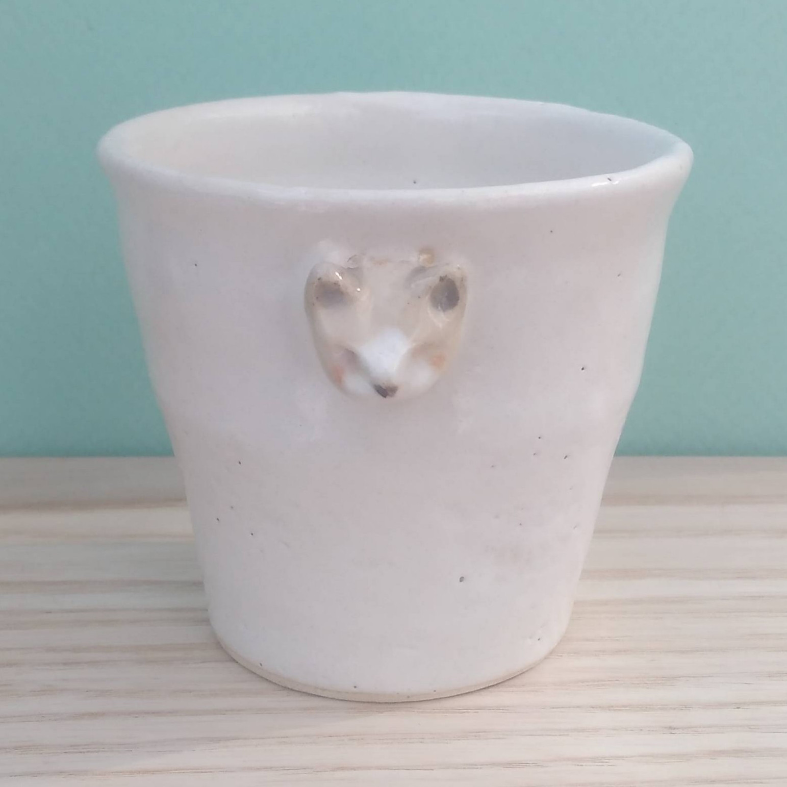 受注制作　陶器　やきもの「猫顔付き　フリー　カップ　湯呑み　コップ　デザートカップ」