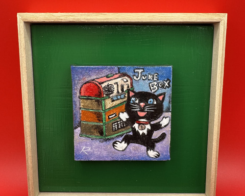 No.100 ジュークボックス 原画 一点もの 猫 絵画 猫アート 上原柳ニ