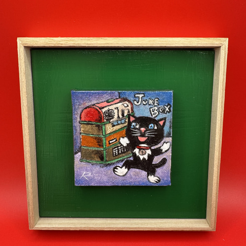 No.100 ジュークボックス 原画 一点もの 猫 絵画 猫アート 上原柳ニ