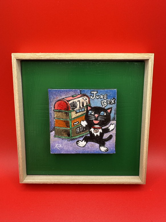 No.100 ジュークボックス 原画 一点もの 猫 絵画 猫アート 上原柳ニ