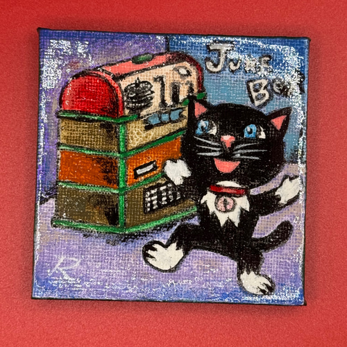No.100 ジュークボックス 原画 一点もの 猫 絵画 猫アート 上原柳ニ