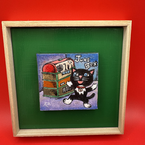 「猫」絵画原画　一点物 No.100 ジュークボックス 原画 一点もの 猫 絵画 猫アート 上原柳ニ