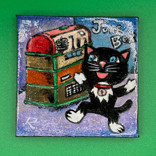 No.100 ジュークボックス 原画 一点もの 猫 絵画 猫アート 上原柳ニ