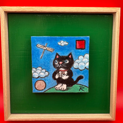No.100 ジュークボックス 原画 一点もの 猫 絵画 猫アート 上原柳ニ