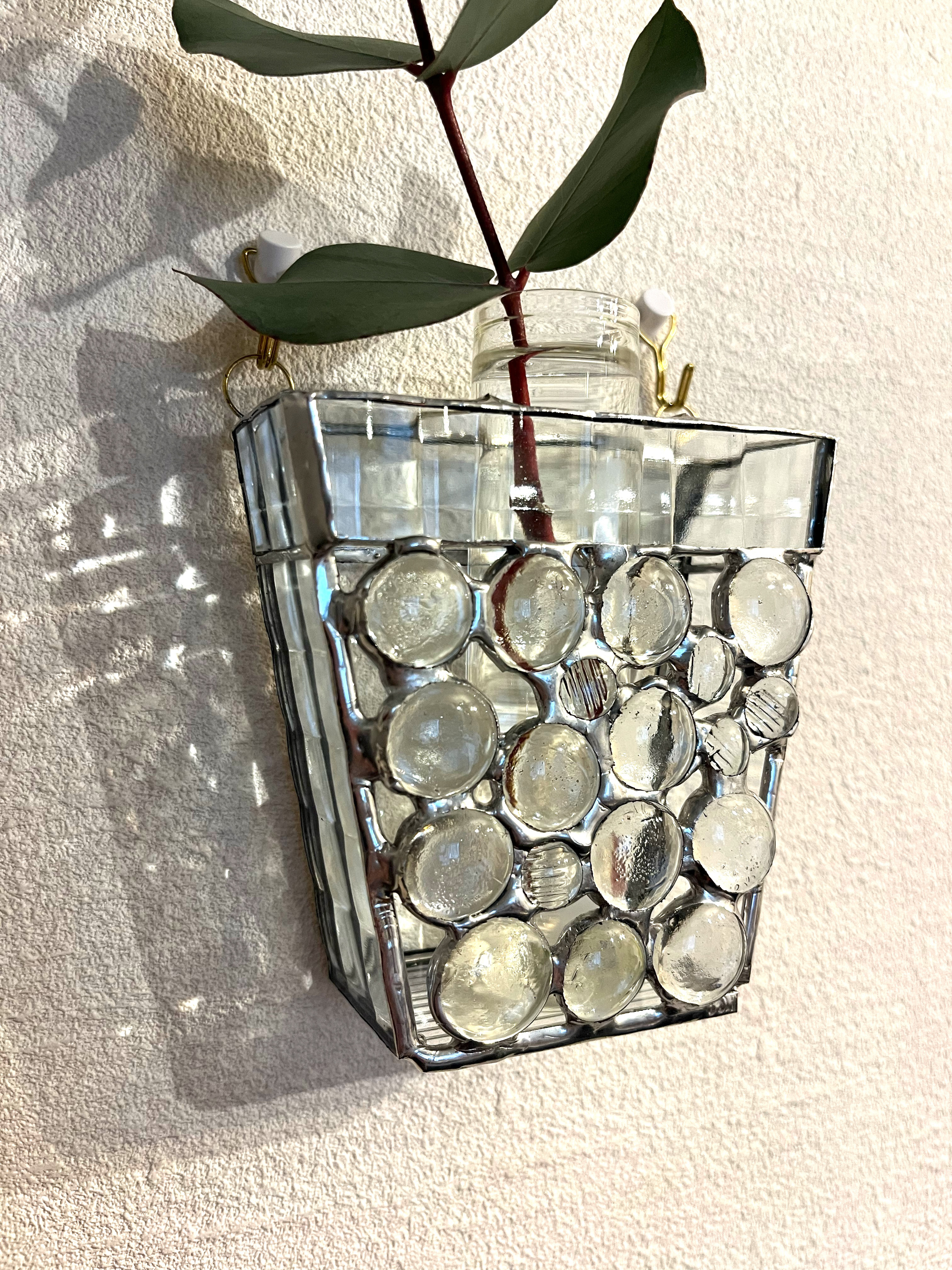 壁掛けフラワーベース　【ロックグラス風・クリアドット】ステンドグラス/花器/一輪挿し/インテリア/壁掛け