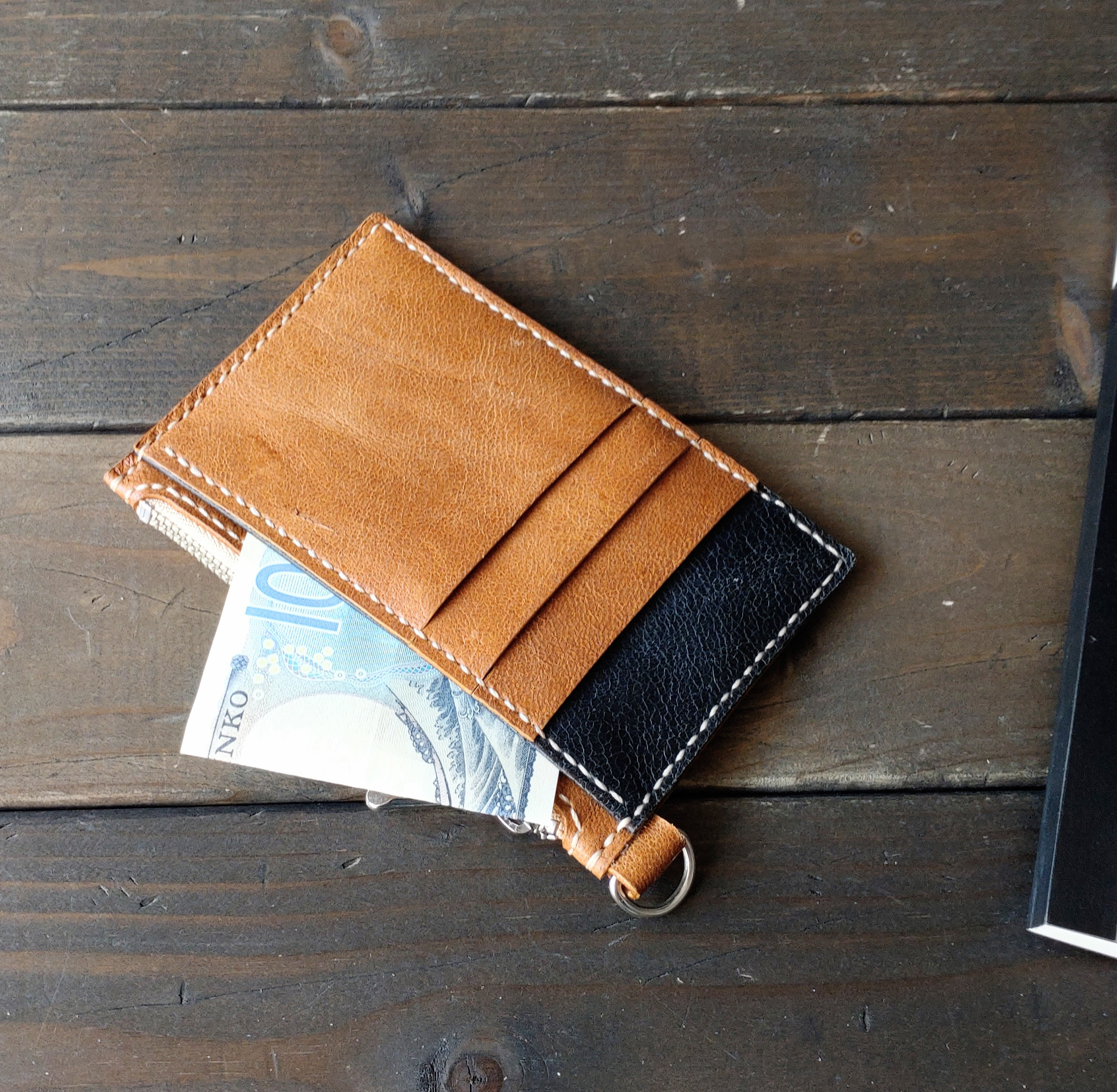 《Activeシリーズ》軽さが味方になる｜ラクダ革フラグメントケース(キャメル&ネイビー)