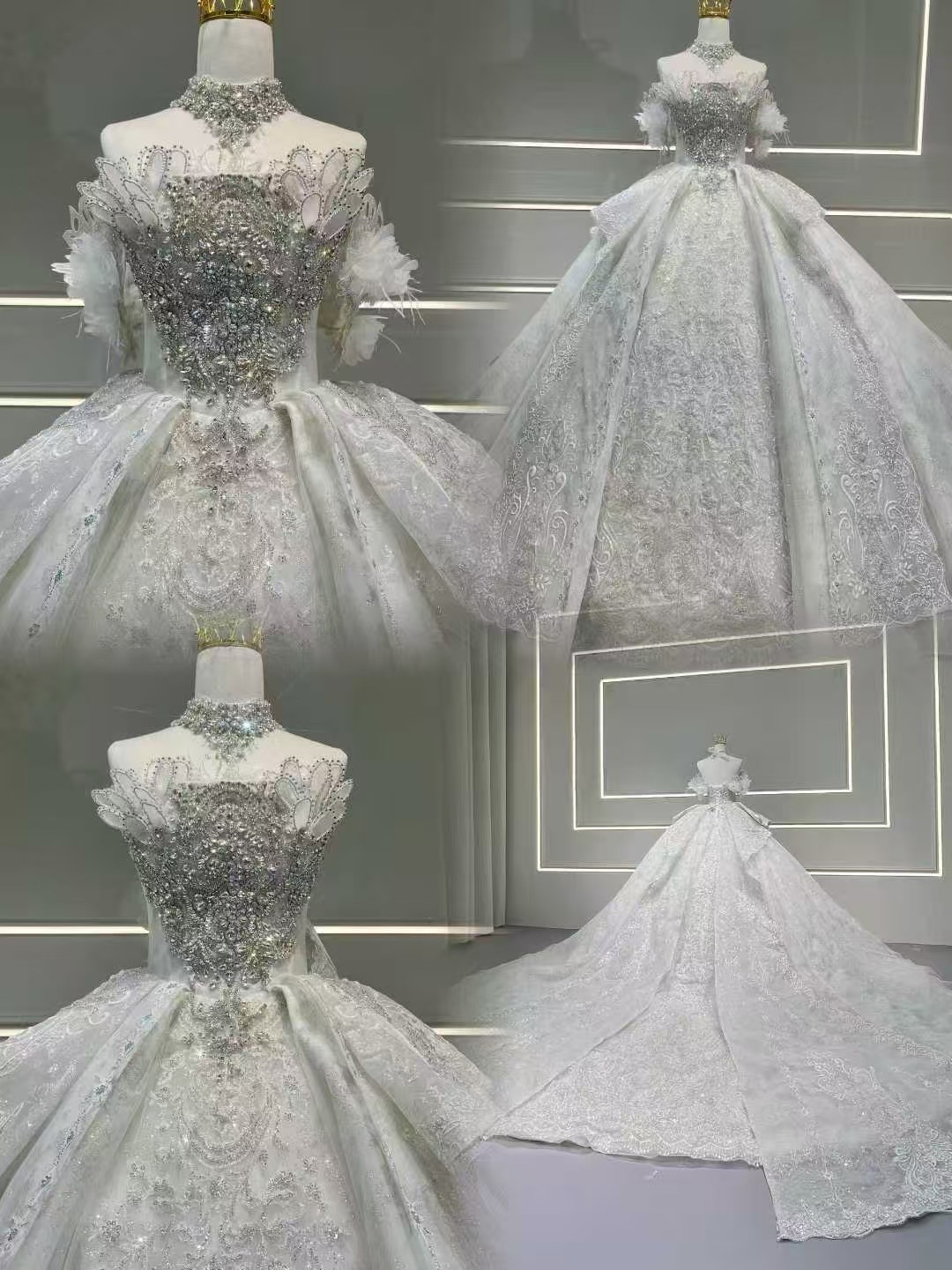 見逃さない2026新作　取り外し可能お袖　ビジュー　豪華なロングトレーン　刺繍つき　たっぷりなボリューム感　キラキラ前撮