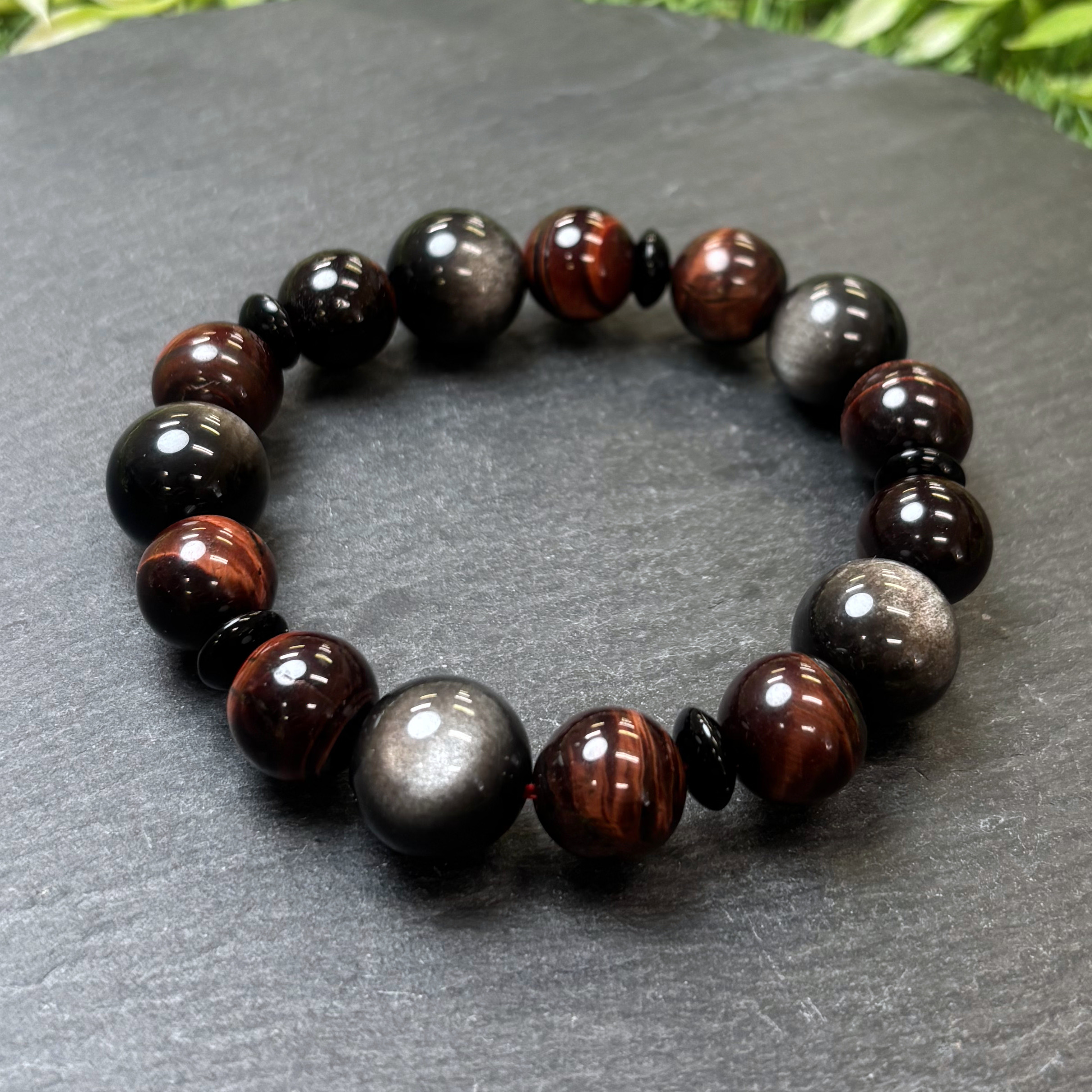 シルバーオブシディアン ＆ レッドタイガーアイ ブレスレット 天然石
