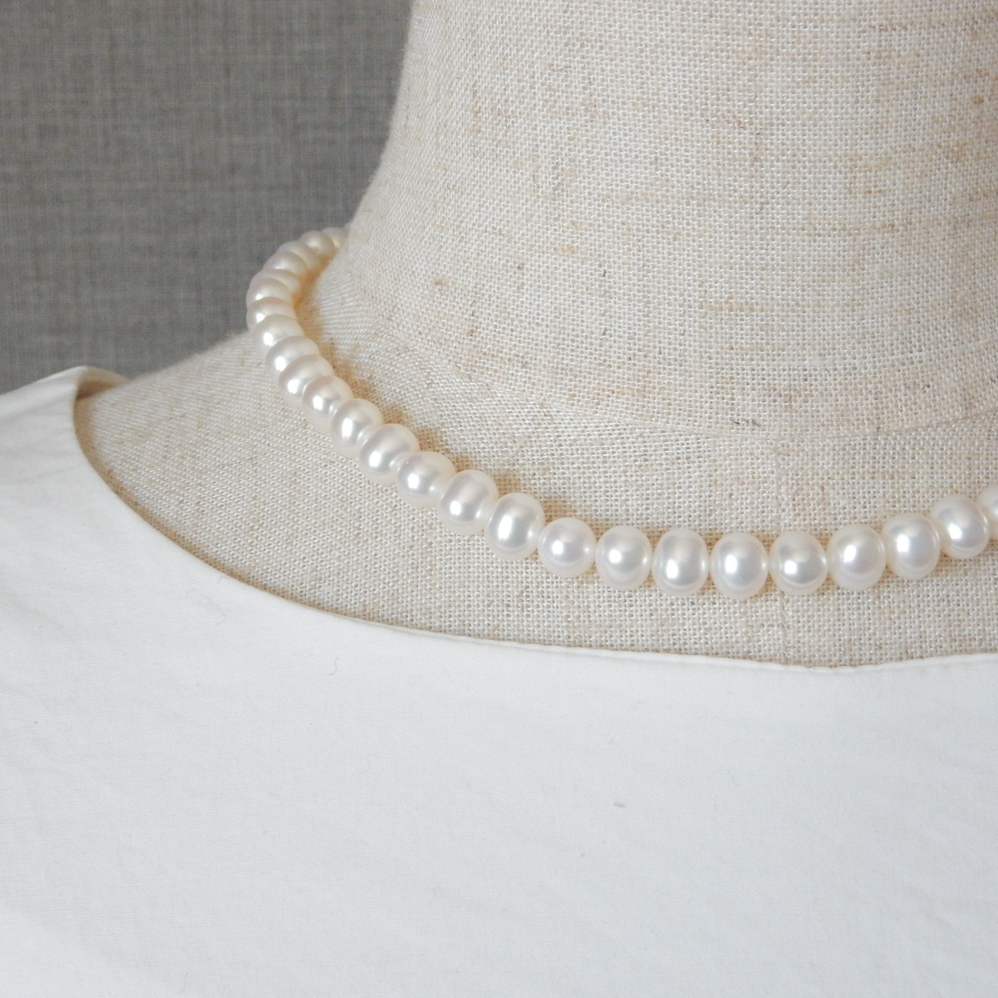 〖7-8mm/ホワイト〗淡水パールネックレスSV925【1342】