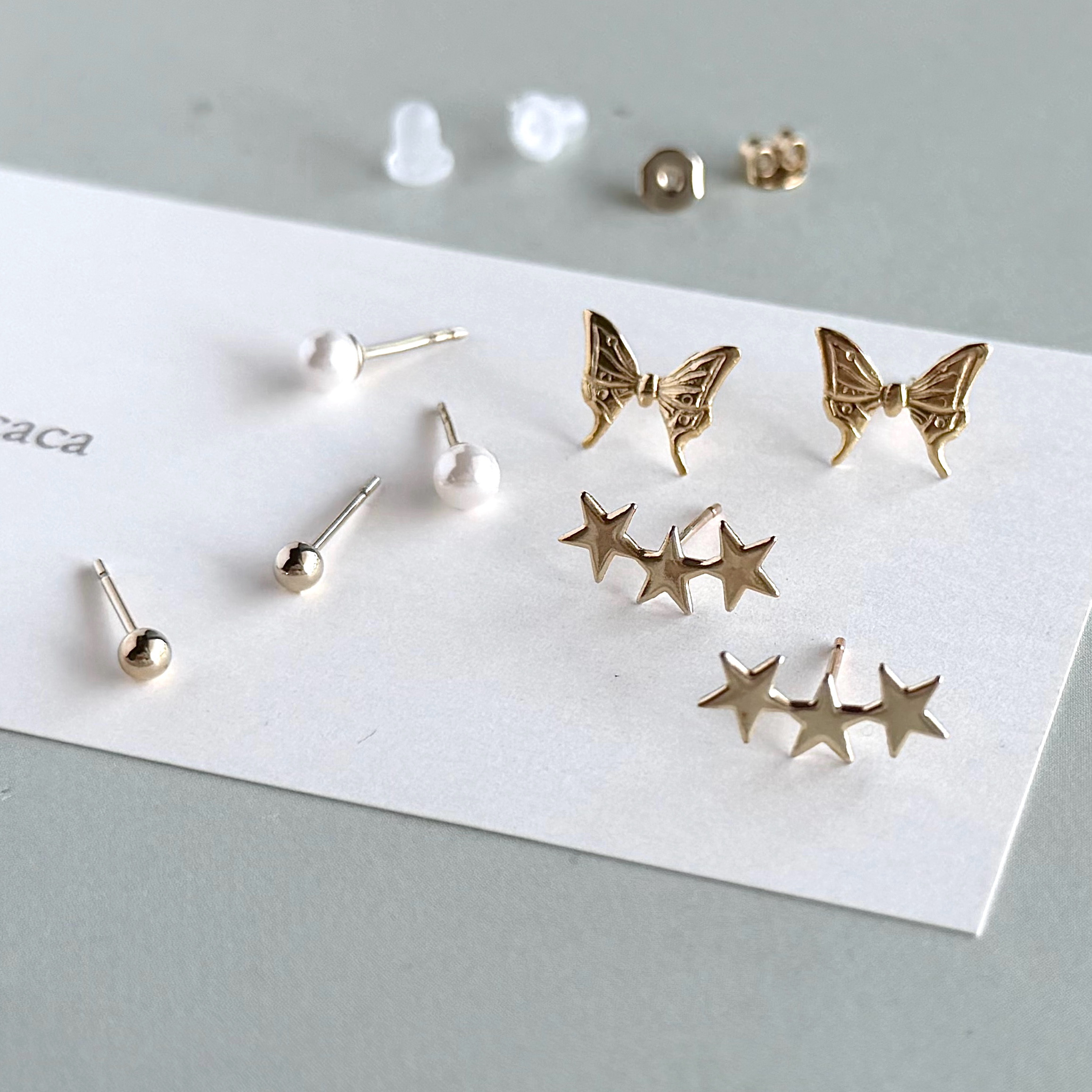 14kgfポストピアス 4種セット パール ゴールドボール バタフライ スター 1セットのみ【14kgfピアス】