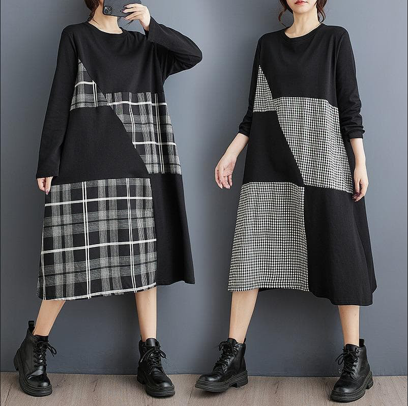 大きいサイズ レディース 秋冬　ワンピース　チェク　春 新品 長袖　ゆったり