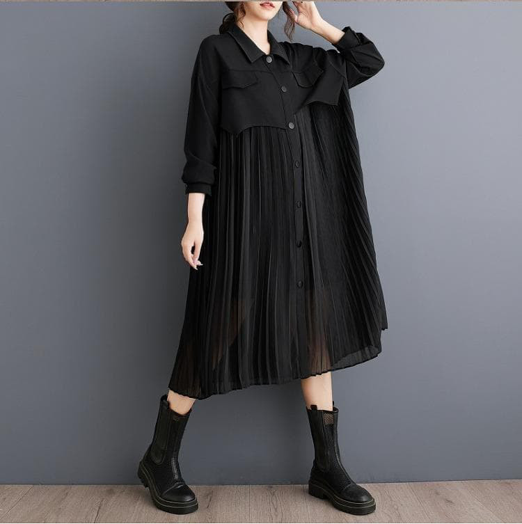 大きいサイズ プリーツ　ワンピース　レディース チュニック　秋冬　春 長袖