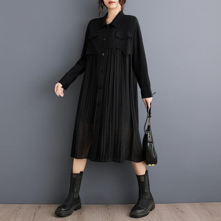 大きいサイズ プリーツ　ワンピース　レディース チュニック　秋冬　春 長袖