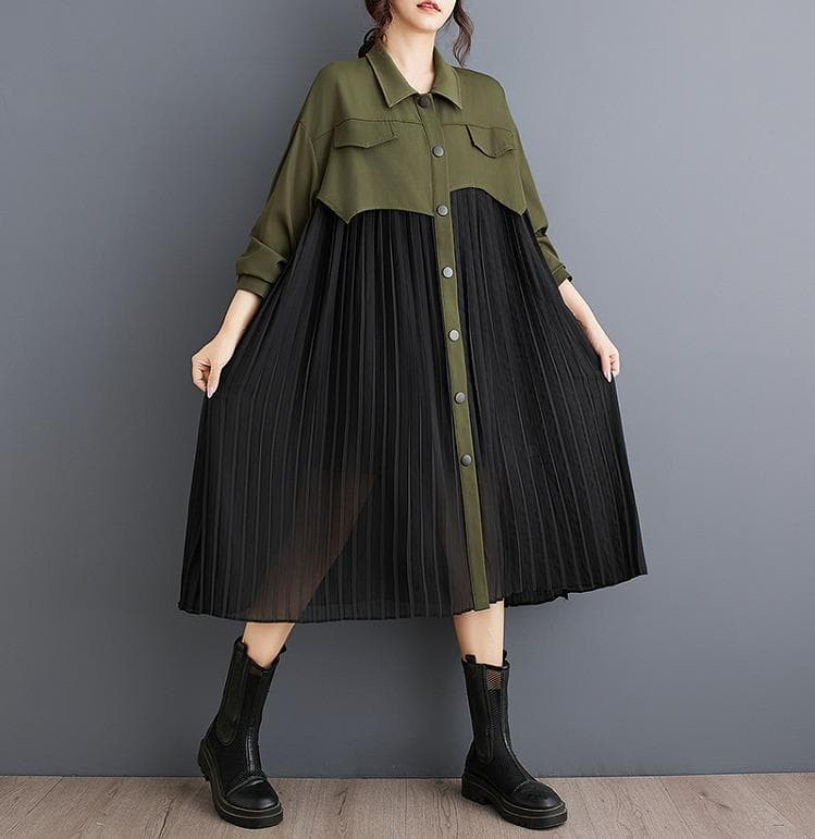 大きいサイズ プリーツ　ワンピース　レディース チュニック　秋冬　春 長袖