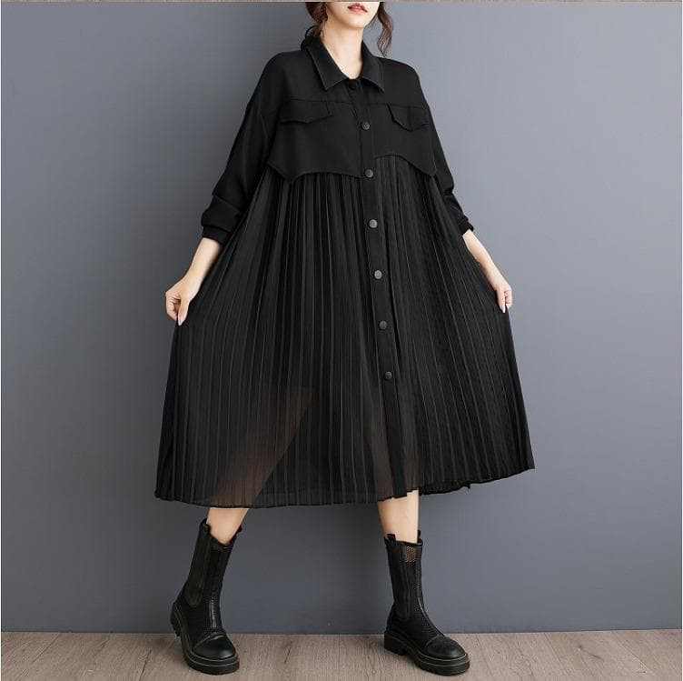 大きいサイズ プリーツ　ワンピース　レディース チュニック　秋冬　春 長袖