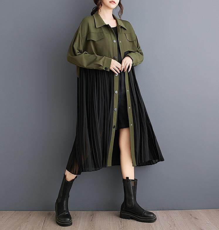 大きいサイズ プリーツ　ワンピース　レディース チュニック　秋冬　春 長袖