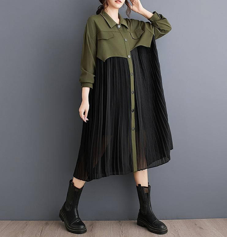 大きいサイズ プリーツ　ワンピース　レディース チュニック　秋冬　春 長袖