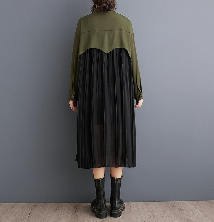大きいサイズ プリーツ　ワンピース　レディース チュニック　秋冬　春 長袖