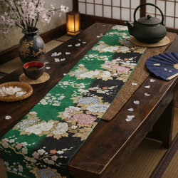 日本の着物帯リメイク｜タペストリー＆クッションカバー セット｜扇と