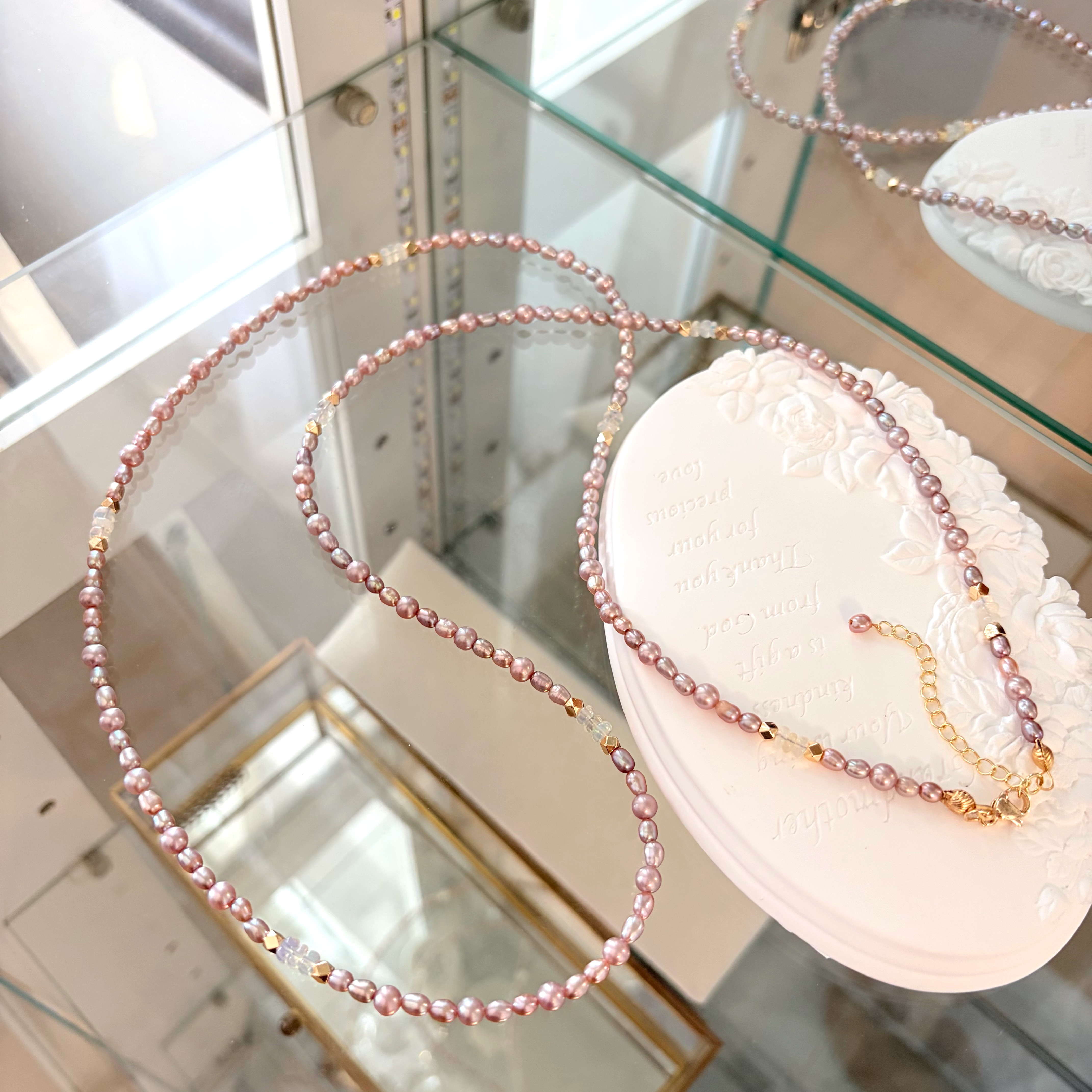 ピンクパープル淡水パール×オパール 3wayロングネックレス（88cm / 2連・ブレスレット可）14kgf