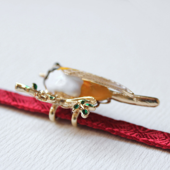 ●帯留/帯留め 黄色い小鳥 7枚目の画像