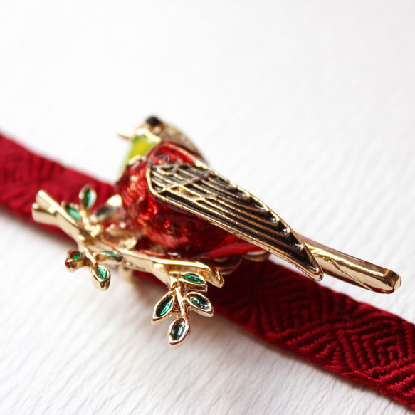 ●帯留/帯留め 赤い小鳥 8枚目の画像
