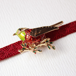 ●帯留/帯留め 赤い小鳥 3枚目の画像
