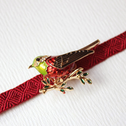 ●帯留/帯留め 赤い小鳥 2枚目の画像