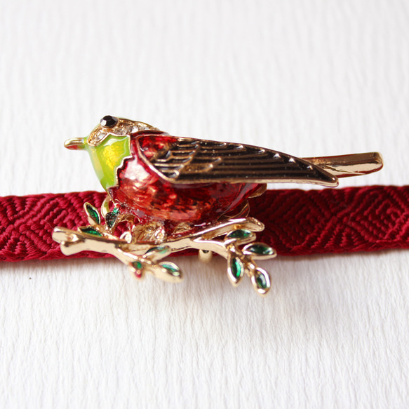 ●帯留/帯留め 赤い小鳥 5枚目の画像
