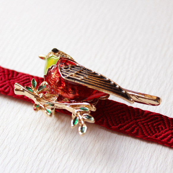●帯留/帯留め 赤い小鳥 7枚目の画像