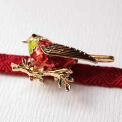 ●帯留/帯留め 赤い小鳥 6枚目の画像