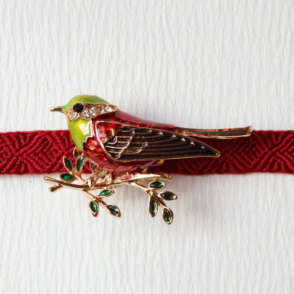 ●帯留/帯留め 赤い小鳥 1枚目の画像