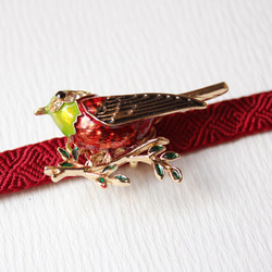 ●帯留/帯留め 赤い小鳥 4枚目の画像
