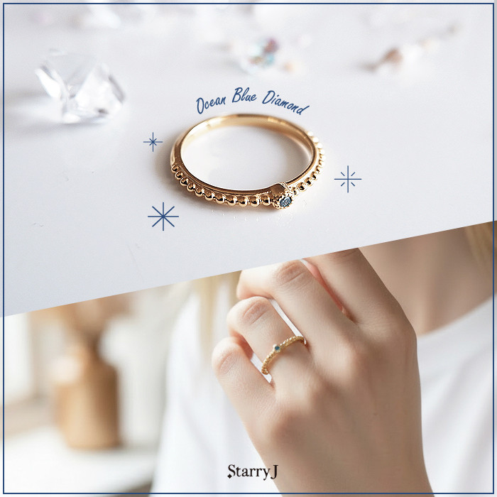 オーシャンオーシャンブルーダイヤモンド ミル打ち リング 指輪 鏡面仕上げ 送料無料 シルバー925 K18GP