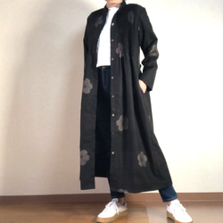 大島紬のピンタックワンピース コートワンピース 白大島 麻の葉 着物