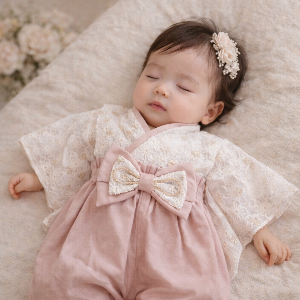 花レース刺繍 ホワイト ベビー袴 ＊ 60 70 80 90 100 着物 お食い初め 100日祝 節句